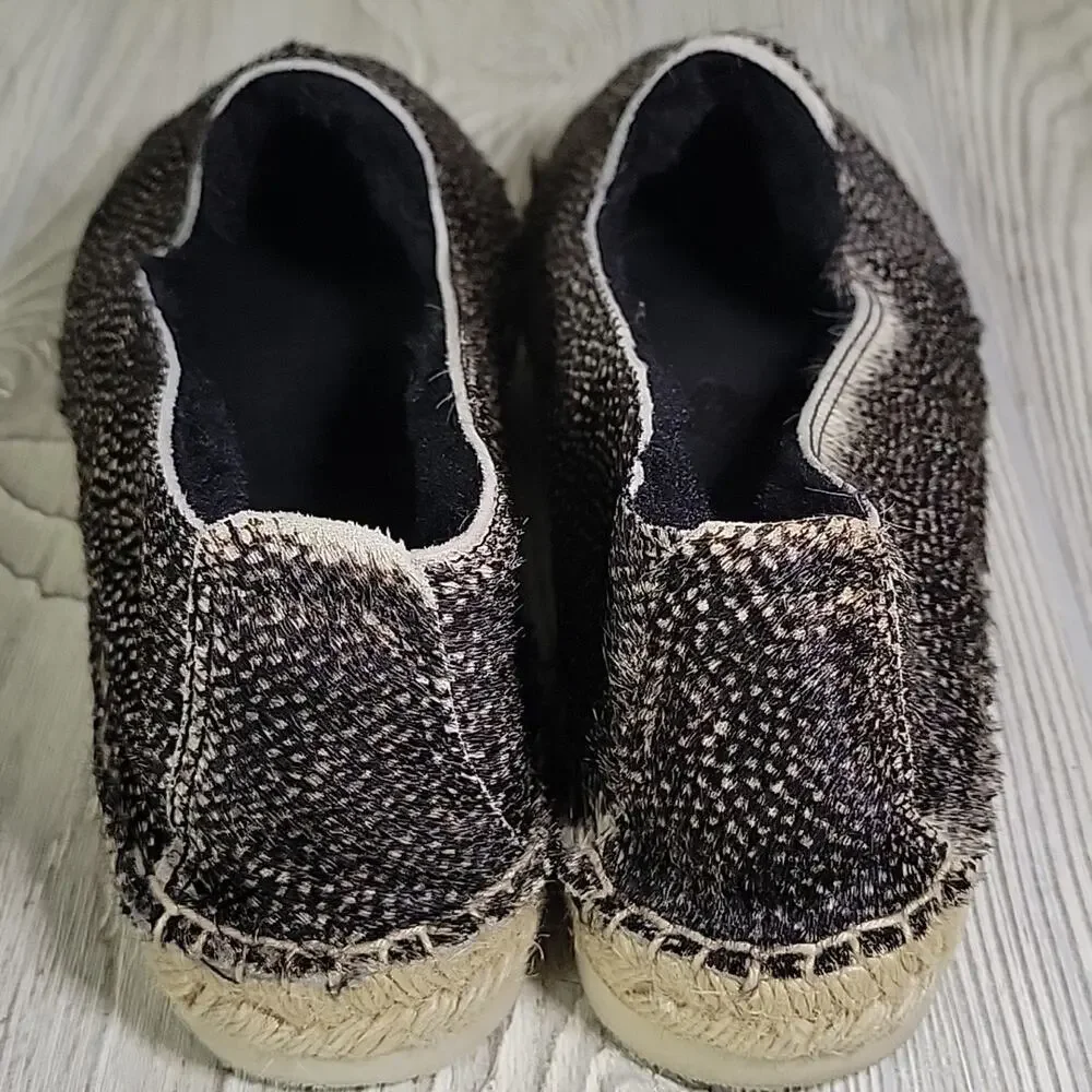Manebi Black Speckled Calf Fur Flat Espadrille Slip On Shoes Womens  40 US 9